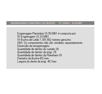 
                                ENGRENAGEM PLANETARIA DIFERENCIAL SC 124 RB662 RBP735 PRINCIPAL REDUTOR