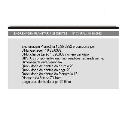 
                                ENGRENAGEM PLANETARIA DIFERENCIAL SC 124 RB662 RBP736 RBP835 PRINCIPAL REDUTOR